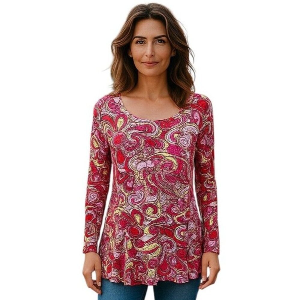 V Christina Medium Boho Chic Retro Casual Paisley Multicolor Long Sleeve Tunic